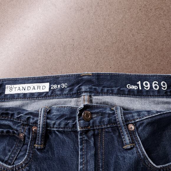 Gap 1969 Standard Jeans Mens 28x30 Blue Dark Wash Straight Leg Preppy Classic - Picture 10 of 11